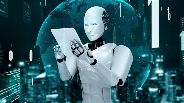 Futuristic robot artificial intelligence huminoid AI programming coding