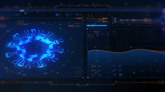 Futuristic UI HUD Head up display analytic screen with sensors detectors and bars