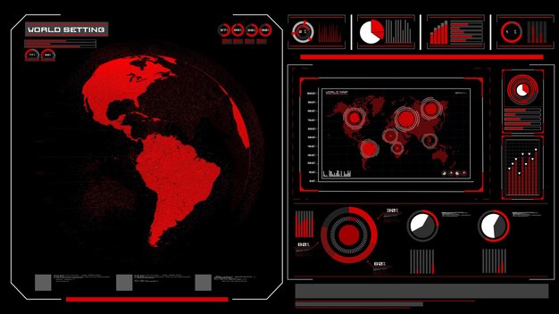Futuristic VR head-up display design with orbital global network 3D rendering