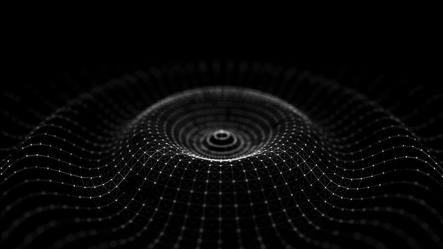 Futuristic wave Dark cyberspace Abstract music sound wave with dots White moving particles on a black background 3d rendering