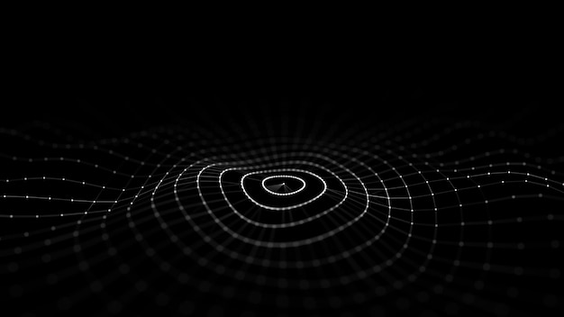Futuristic wave Dark cyberspace Abstract music sound wave with dots White moving particles on a black background 3d rendering