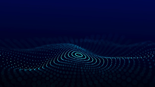 futuristic wave dark cyberspace abstract sound wave with dots white moving particles on a blue background 3d rendering