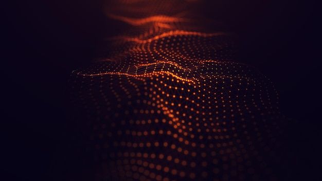 Futuristic wave The concept of big data Network connection Cybernetics Abstract dark background of golden lines with dots 3d rendering