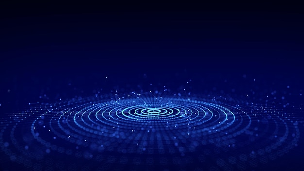Futuristisk cirkulært flow af partikler. Digitalt cyberspace. Netværksforbindelsesstruktur. 3D-rendering