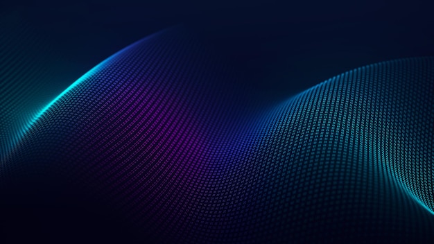 Futuristisk färgad lysande våg av prickar Konceptet med big data Ljudvisualisering Nätverksanslutning Cybernetik 3D-rendera
