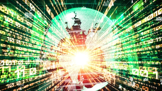 Futuristisk globalt netværk af folk på sociale medier og tavs deling af digitale data