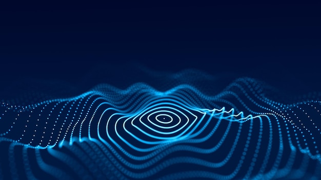 Futuristisk illustration med explosion av data. Abstrakt bakgrund med glödande partiklar. Digital rörlig våg. 3D-rendera