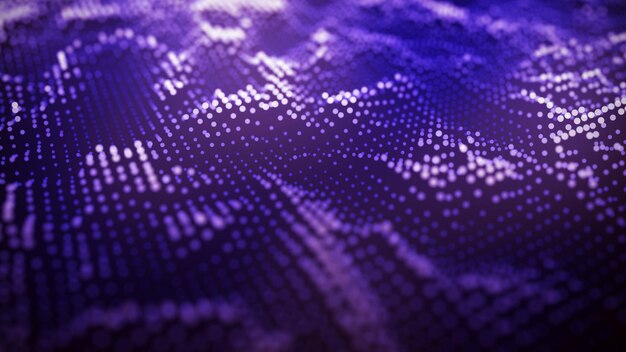 Futuristisk illustration med explosion av data. Abstrakt bakgrund med glödande partiklar. Digital rörlig våg. 3D-rendera