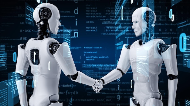 Futuristisk robot artificiell intelligens huminoid AI programmeringskodning