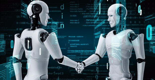 Futuristisk robot artificiell intelligens huminoid AI programmeringskodning