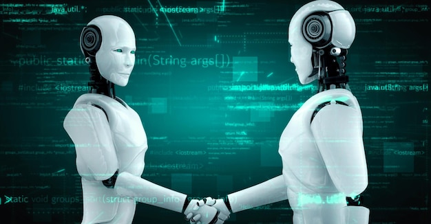 Futuristisk robot artificiell intelligens huminoid AI programmeringskodning