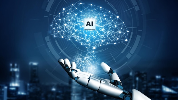 Futuristisk robot artificiell intelligens revolutionerande AI-teknik koncept