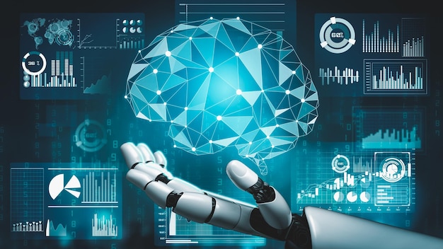 Futuristisk robot artificiell intelligens revolutionerande AI-teknik koncept