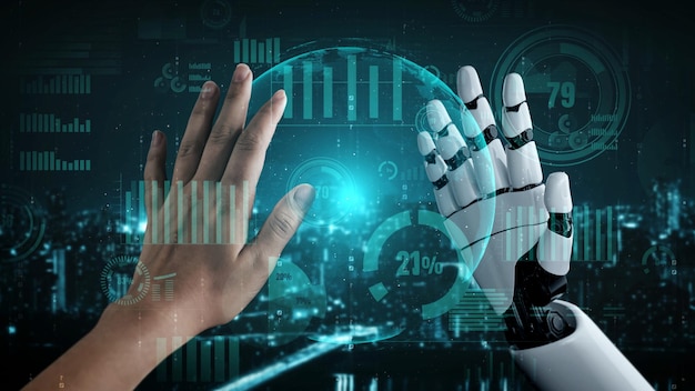 Futuristisk robot kunstig intelligens oplyser AI teknologi koncept