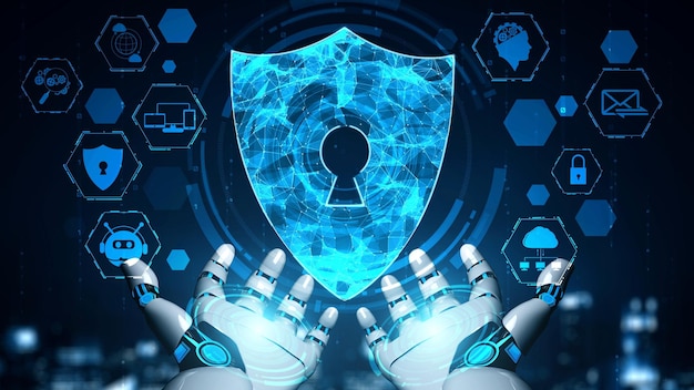 Futuristisk robot kunstig intelligens oplyser AI teknologi koncept