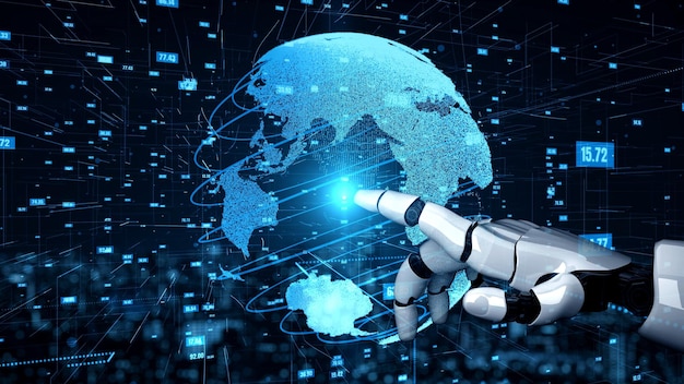Futuristisk robot kunstig intelligens oplyser AI teknologi koncept