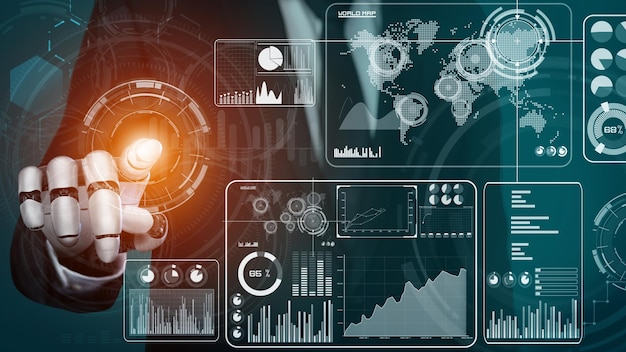 Futuristisk robot med kunstig intelligens, revolutionerende AI-teknologikoncept