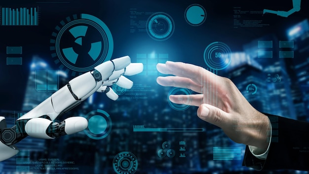 Futuristisk robot med kunstig intelligens, revolutionerende AI-teknologikoncept