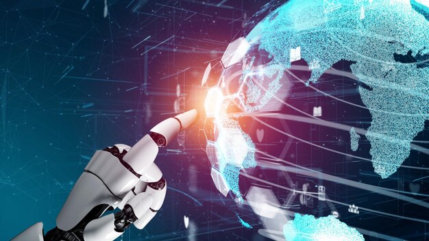 Futuristisk robot med kunstig intelligens, revolutionerende AI-teknologikoncept
