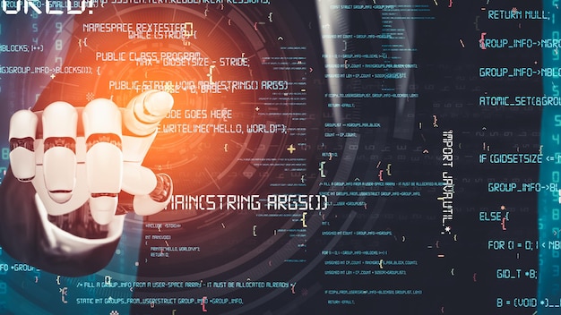 Futuristisk robot med kunstig intelligens, revolutionerende AI-teknologikoncept