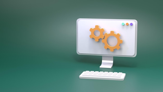 Gear and computer 3D render illustration