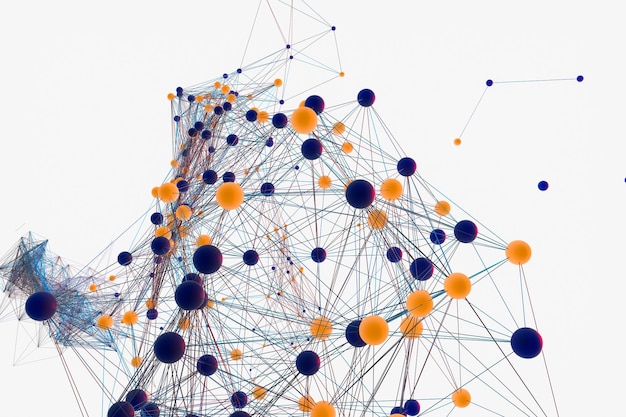 Gene lines and nodes biological gene structure 3d rendering