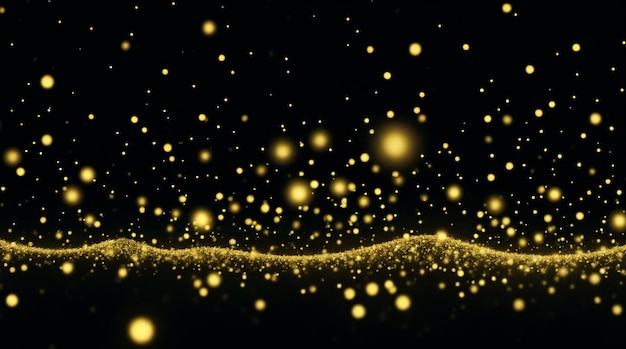 Glittering golden bokeh lights on a black background