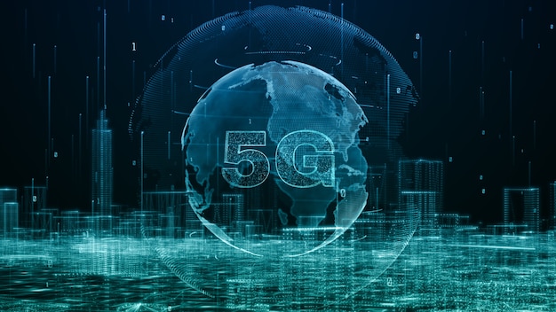 Global 5g high speed internet connection and Data analysis process big data 