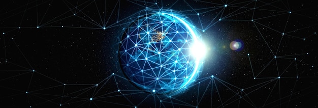 Global netværksforbindelse, der dækker jorden med linjer af innovativ opfattelse