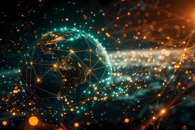 global network connections with glowing lights