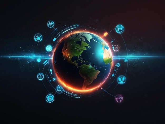 global network isometric illustration technology digital 3d globe connection data service