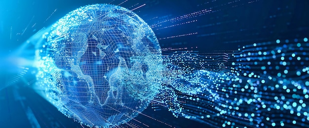 Global networking and digital technology concept with abstract earth and communication elements in space
