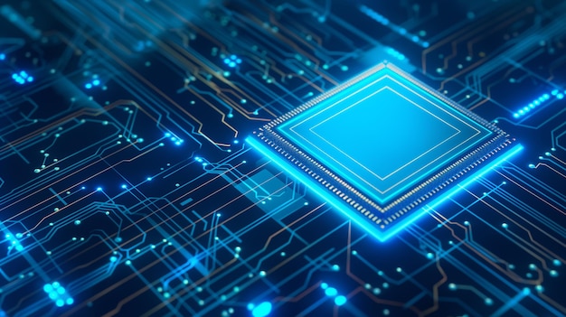 Glødende Neon AI Chip på teknologi baggrund
