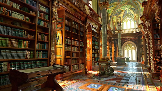 Glorious Low angle view of books in building