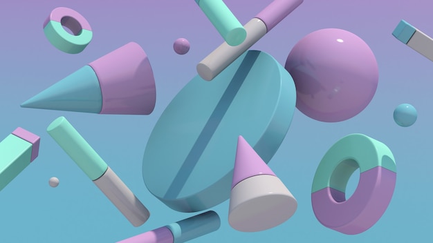 Glossy geometric shapes. Pastel color. Abstract illustration, 3d render.
