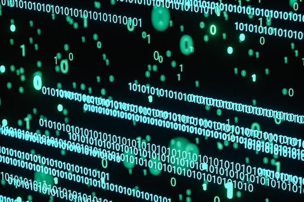 Glowing binary digit with dark background 3d rendering