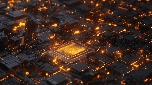 Glowing CPU circuit board technology abstract background digital
