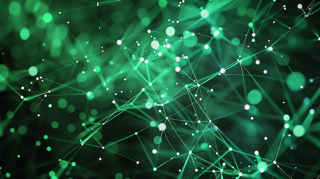 Glowing green and white plexus structure with bokeh Futuristic technology concept 3D rendering