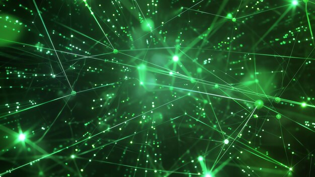glowing green neural network artificial intelligence plexus 3d rendering