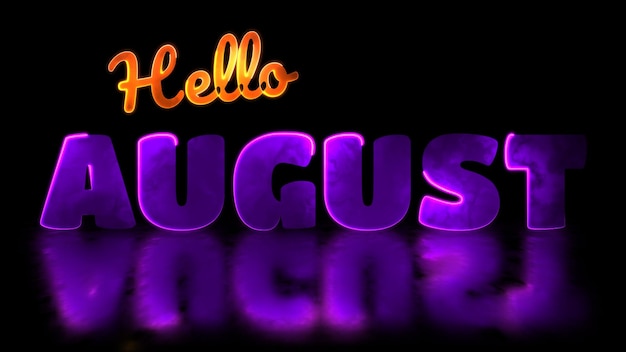 Glowing looping August month neon frame effect black background