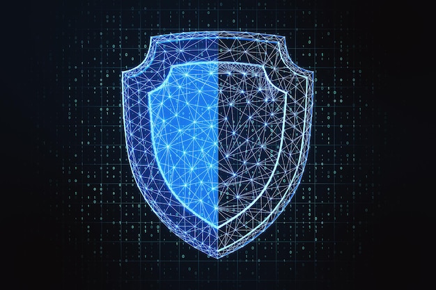 Glowing polygonal antivirus shield hologram