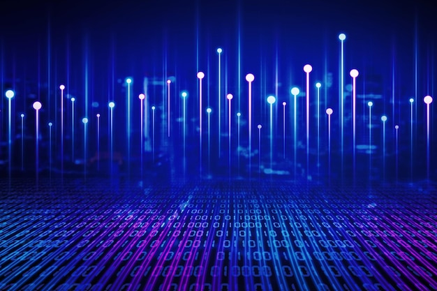 Glowing smart city with digital network at night