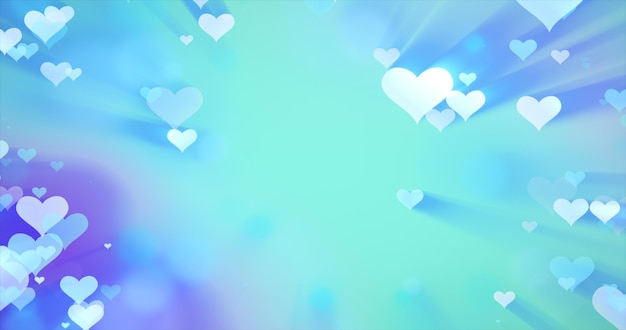 Glowing tender flying love hearts on a light blue background for Valentine's Day