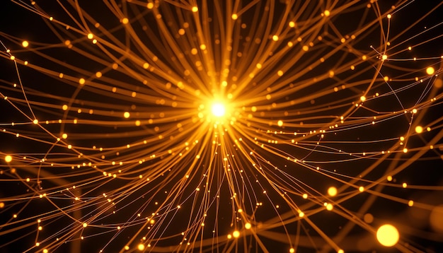 Glowing threads spiral outward in all directions from a central point The threads should glow
