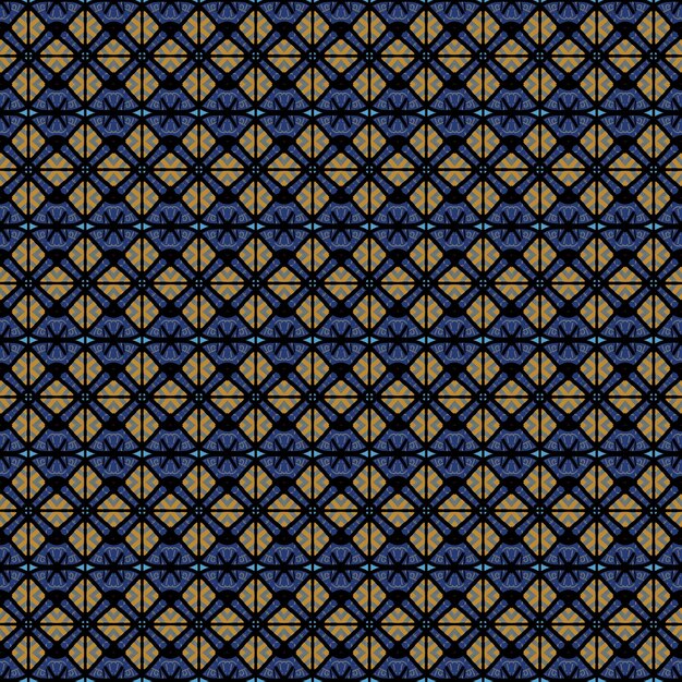 Gold and blue geometric pattern on a dark blue background.