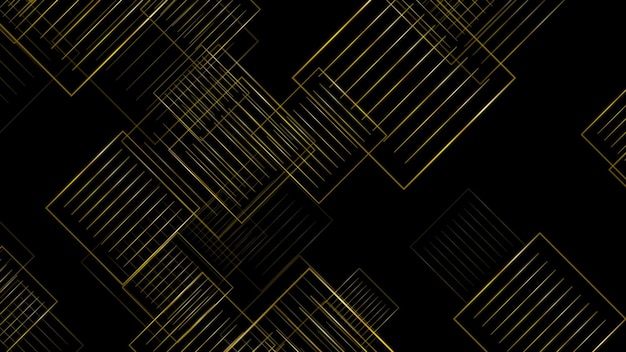 Golden abstract linear squares on black background