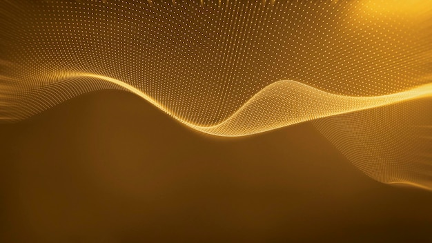 Golden Data wave in the metaverse Particles wave background with gold led light Cloud computing concept