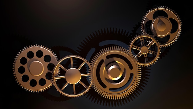 Golden Gear Wheel Set Geometric Abstract Design with Depth and Detail in 3D