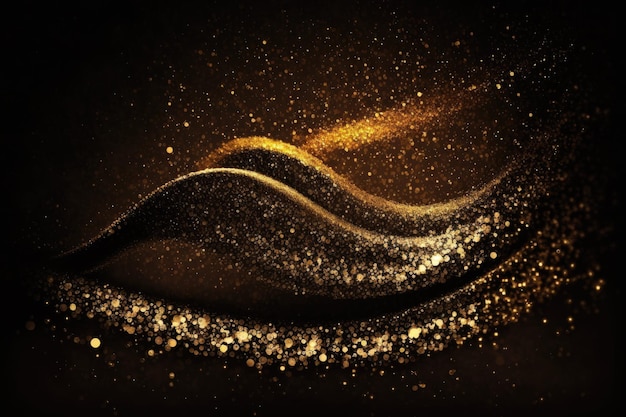 golden glitter and grainy abstract texture on a black background