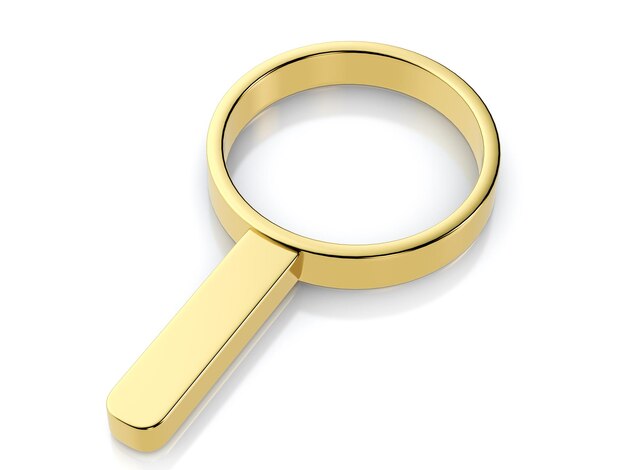 Golden magnifier symbol on a white background